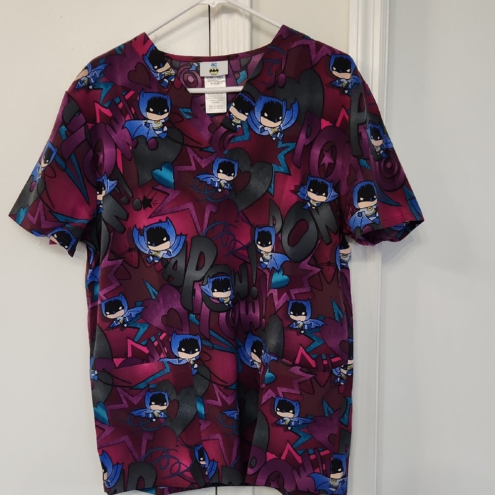 Men's Superhero Scrub Top- Multicolor